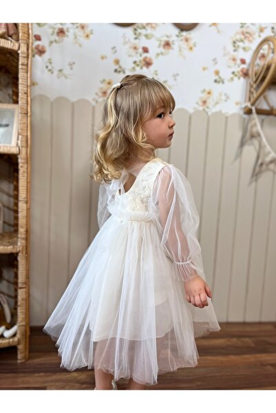 ministok Бяла рокля за момиче с бял цвят