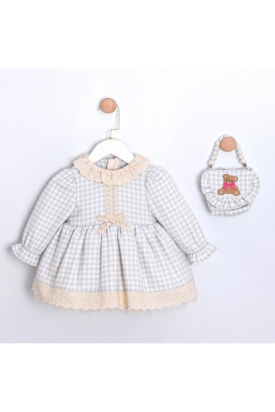 ministok Maya Pötikare Desenli Çanta Aksesuarlı Kız Bebek Elbise
