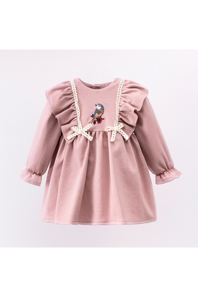 Cumino Kuş Nakışlı Kız Bebek Elbise