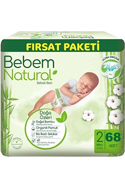 Bebem Natural Bebem Bebek Bezi Natural Beden:2 (3-6Kg) Mini 68 Adet Fırsat Pk