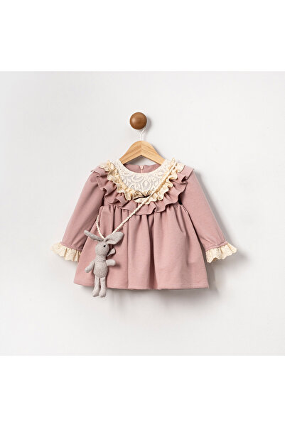 Cumino فستان للفتيات الصغيرات بياقة من الدانتيل مع إكسسوارات أرنب