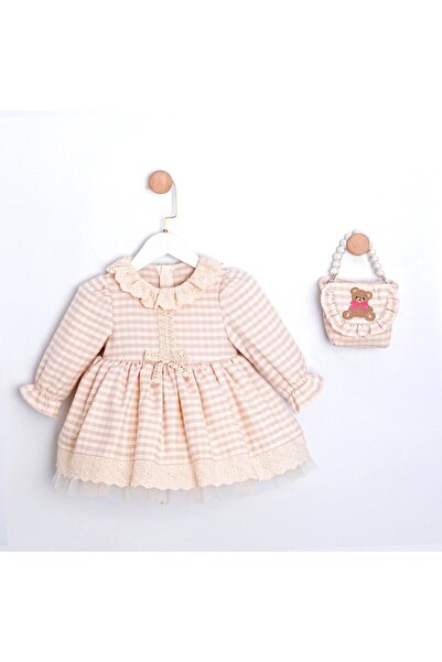 ministok Maya Pötikare Desenli Çanta Aksesuarlı Kız Bebek Elbise