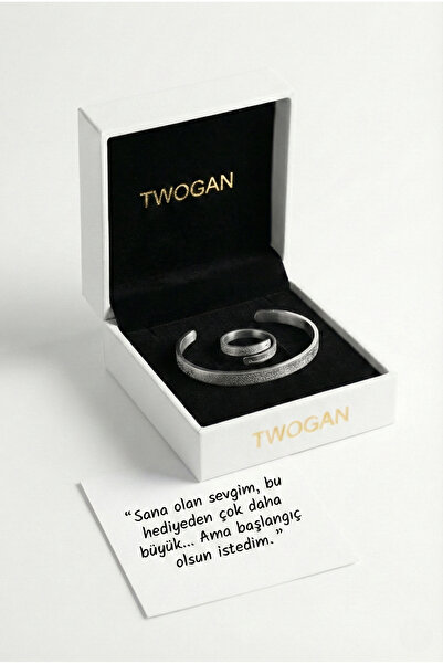 TWOGAN Ayetel Kürsi Bileklik Ve Yüzük, Gümüş Renk Çelik Takım, 14 Şubat Sevgi...