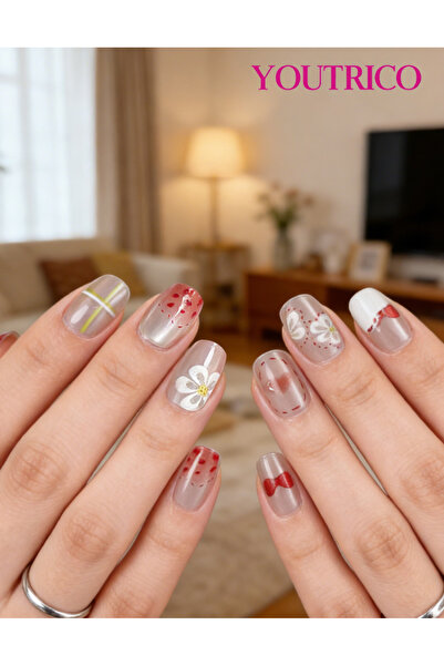 Youtrico أظافر صناعية جميلة للفتيات، أظافر يومية جميلة، أظافر مربعة قصيرة، أظ...