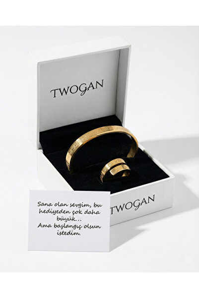 TWOGAN Ayetel Kürsi Bileklik ve Yüzük, Altın Renkli Çelik,