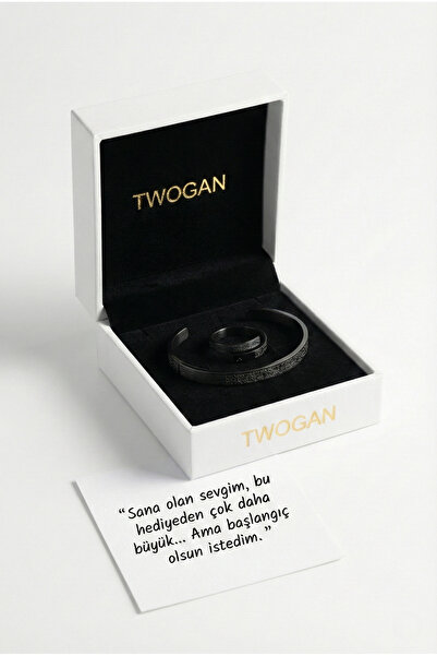 TWOGAN Ayetel Kürsi Bileklik ve Ayetel Kürsi Yüzük, Siyah Çelik Takım, 14 Şub...