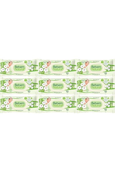 Bebem Natural مناديل مبللة للأطفال، لمسة رقيقة، 90 ورقة، مجموعة من 9 قطع مع غ...