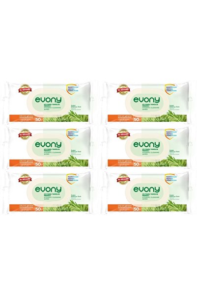 Evony مناديل مبللة للتنظيف الصحي 50 ورقة بغطاء بلاستيكي (مجموعة من 6) 300 ورقة
