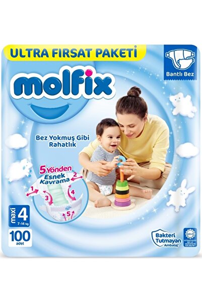 Molfix مقاس حفاضات الأطفال: 4 (7-14 كجم) ماكسي 100 قطعة الترا فرسات بي كيه