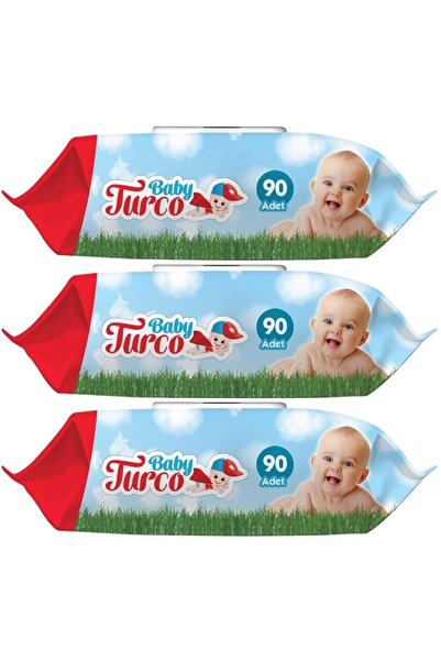 Baby Turco Islak Havlu Mendil Klasik Plastik Kapaklı 3'lü Set 300 Yaprak