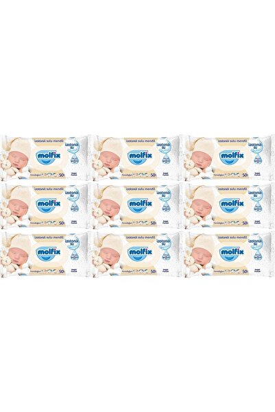 Molfix Wet Towel Wipes Isotonic Newborn Set of 9 50 Sheets Cotton with Plasti...