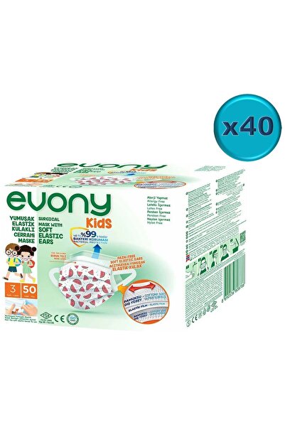 Evony 3 Katlı Filtreli Burun Telli Cerrahi Maske (Kids Çoçuklar İçin) 2000 Li...