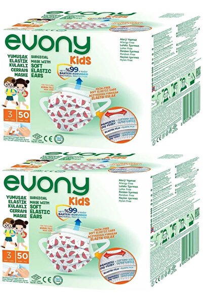 Evony 3 Katlı Filtreli Burun Telli Cerrahi Maske (Kids Çoçuklar İçin) 100 Lü ...