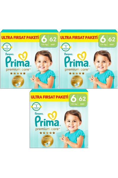 Prima حفاضات أطفال من بريميوم كير مقاس: 6 (13+) كبيرة جدًا 186 قطعة عبوة سوبر...