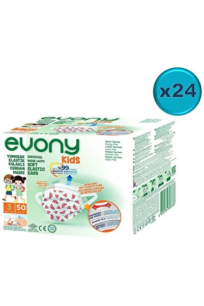 Evony 3 Katlı Filtreli Burun Telli Cerrahi Maske (Kids Çoçuklar İçin) 1200 Lü...