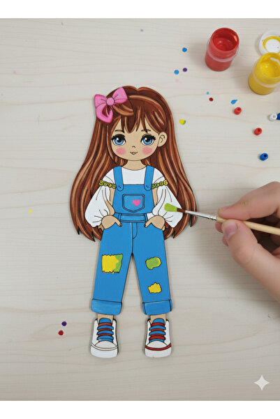NETWORK ART 1 Adet Ahşap Sevimli Kız no5 Boyama Seti Okul Dıy Etkinlik Aktivi...