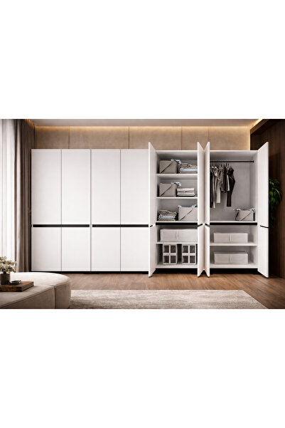 VM VERTEX MOBİLYA Floransa 8 Kapılı Flr-ıra Beyaz- Antrasit Gardırop