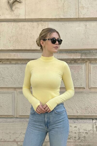 çatı moda Parmak Detaylı Uzun Kollu Esnek Kadın Body