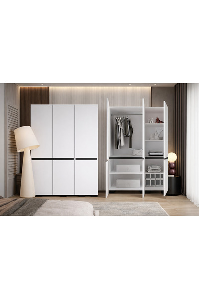 VM VERTEX MOBİLYA Floransa 6 Kapılı Flr3-ıra Beyaz- Antrasit Gardırop