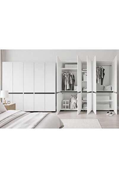 VM VERTEX MOBİLYA Floransa 10 Kapılı Flr10-A2AR Beyaz- Antrasit Gardırop -Çok...