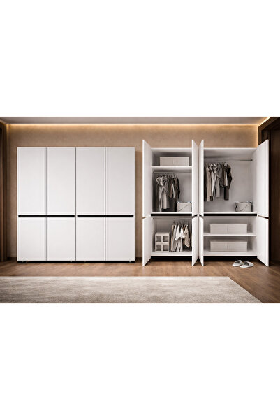 VM VERTEX MOBİLYA Floransa 8 Kapılı Flr8-A3AR Beyaz- Antrasit Gardırop