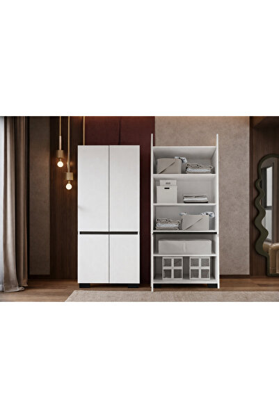 VM VERTEX MOBİLYA Floransa 4 Kapılı Flr-ırf Beyaz- Antrasit Gardırop-çok Amaç...