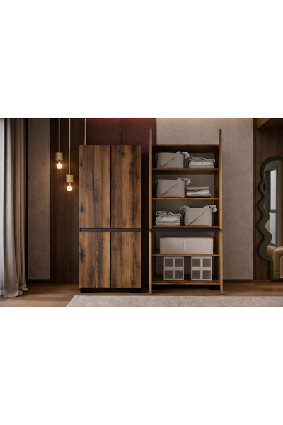 VM VERTEX MOBİLYA Floransa 4 Kapılı Flr4-ırf Ceviz - Antrasit Gardırop-çok Am...