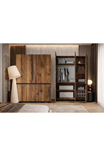 VM VERTEX MOBİLYA Floransa 6 Kapılı Flr6-ıra Ceviz- Antrasit Gardırop