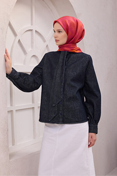 Belli Mor Geometrik Desen %100 Twill İpek Eşarp 4201 - 36