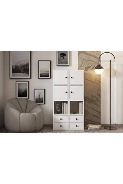 Nettrends Kapaklı Raflı Çekmeceli Çok Amaçlı Dolap Beyaz 65 Cm Ça-d-1023-ç