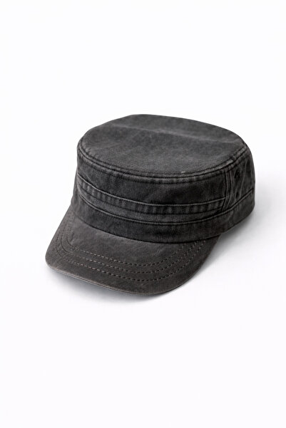 ZERAMİNE Unisex Yıkamalı Eskitme Castro Şapka Siyah Şapka