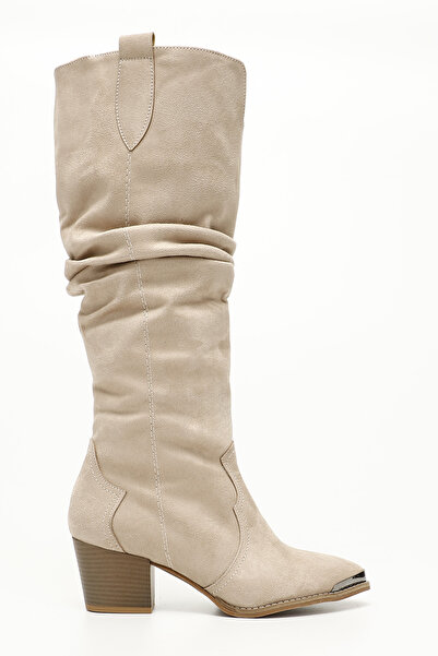 GÖNDERİ(R) Mink Suede Pointed Toe Heeled Bellows Western Cowboy Daily Women's...