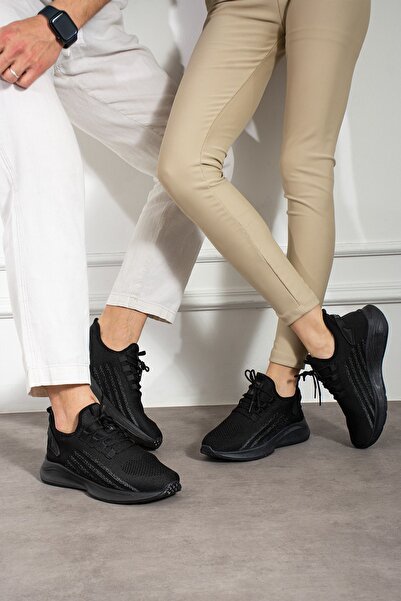 E SPORT Siyah Beyaz Unisex Yürüyüş Hafif Triko Ayakkabı ESPORT-CONFORT