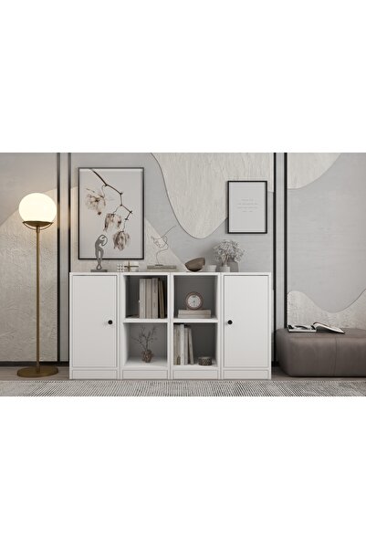 Nettrends Kapaklı Raflı Çok Amaçlı Dolap Beyaz 130 Cm Ça-d-1076-ç