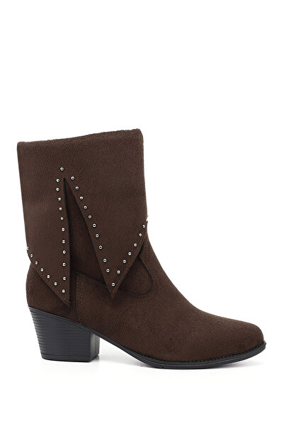 GÖNDERİ(R) Kadın Kahve Süet Sivri Burun Kalın Topuklu Kovboy Çizme