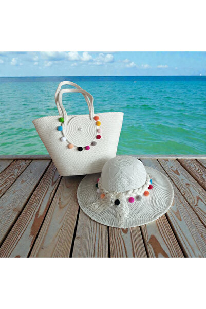 bayram taşcıoğlu home desing Bag Hat Set. Daily Vacation Beach Straw Pompom B...