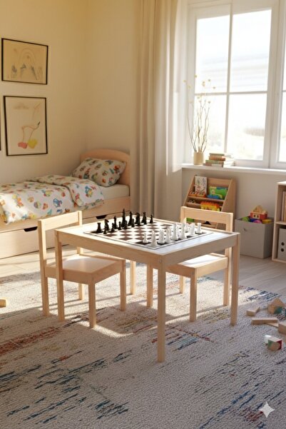 baby toys Ahşap Montessori Bebek Masa ve Sandalye Seti, Kahverengi, Eğitici v...