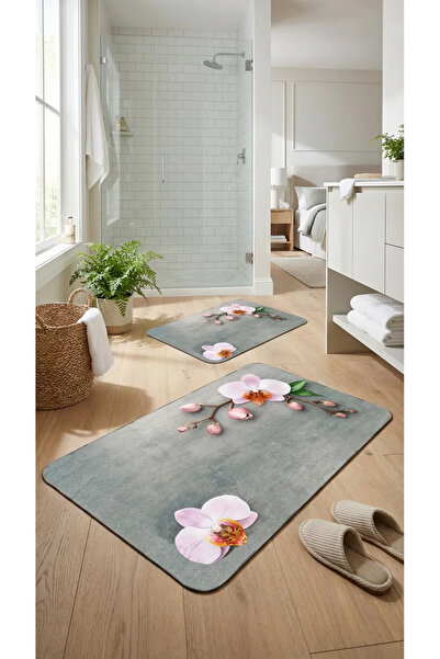 Homiko Set de 2 covorașe de baie mari cu model de orhidee pudră