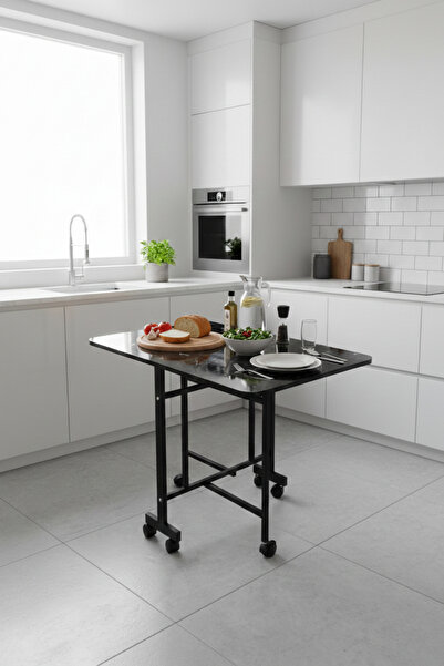 ALCHAİR Demaz Serisi 70x110 Siyah Mermer Desen Açılabilir Katlanabilir Tekerl...