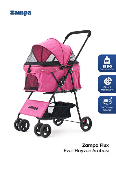 Zampa Flux Kedi & Köpek Arabası Pembe - 15 kg Taşıma Kapasiteli Ergonomik Puset