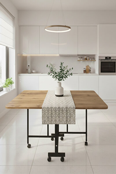 ALCHAİR Demaz Serisi 70x110 Hazar Desen Açılabilir Katlanabilir Tekerlekli Masa