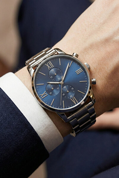 Duke Nickle Duj1009 Men's Silver Metal Cord Navy Blue Dial Wristwatch