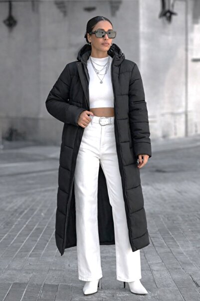 BORCKA TEKSTİL Palton pufos de damă, supradimensionat, cu glugă, cu fermoar, ...