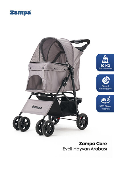 Zampa Core Kedi & Köpek Arabası Gri 37×55×96 cm | Konforlu ve Güvenli Taşıma ...