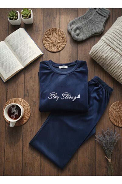 Kadın Lacivert Exclusive Comfort Uzun Kollu Kadife Pijama Takımı