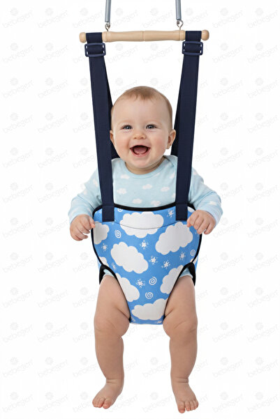 bebegen Mavi Beyaz Bulutlu Bebek Salıncağı Bebek Hoppala Zıp Zıp