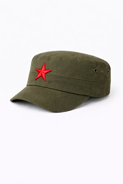 ZERAMİNE قبعة كاسترو للرجال باللون الكاكي، قبعة فيدل كاسترو المرصعة بالنجوم ل...