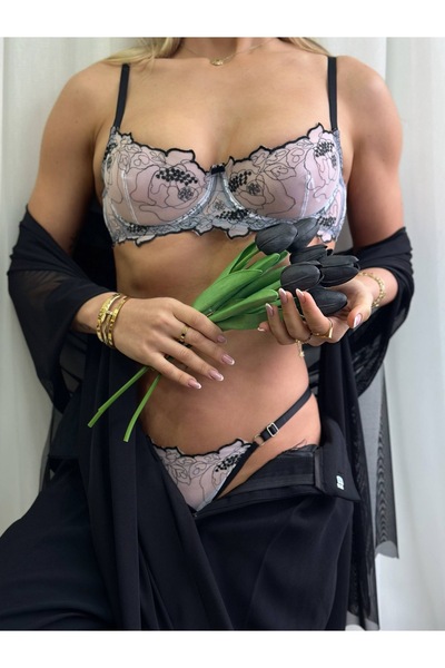 İNKO İÇ GİYİM Set de sutien din tul fără cupă cu sârmă florală neagră (SUTEN ...