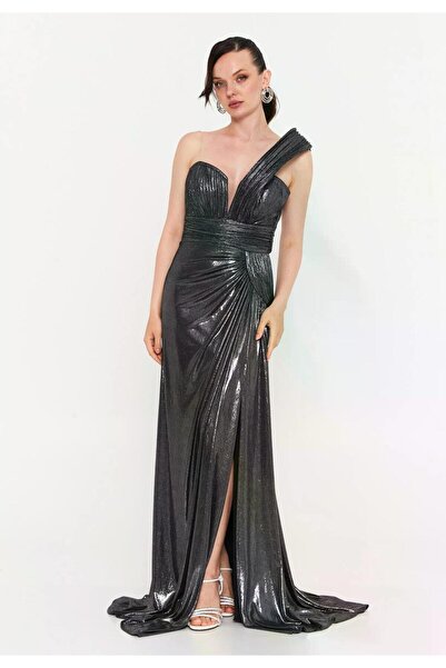 MAXXE 6019SIM TEK OMUZ SİMLİ LAME ELBİSE