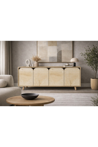 VM VERTEX MOBİLYA Lazio Bohem Ahşap Ayaklı Modern Konsol 180 Cm Safir Meşe